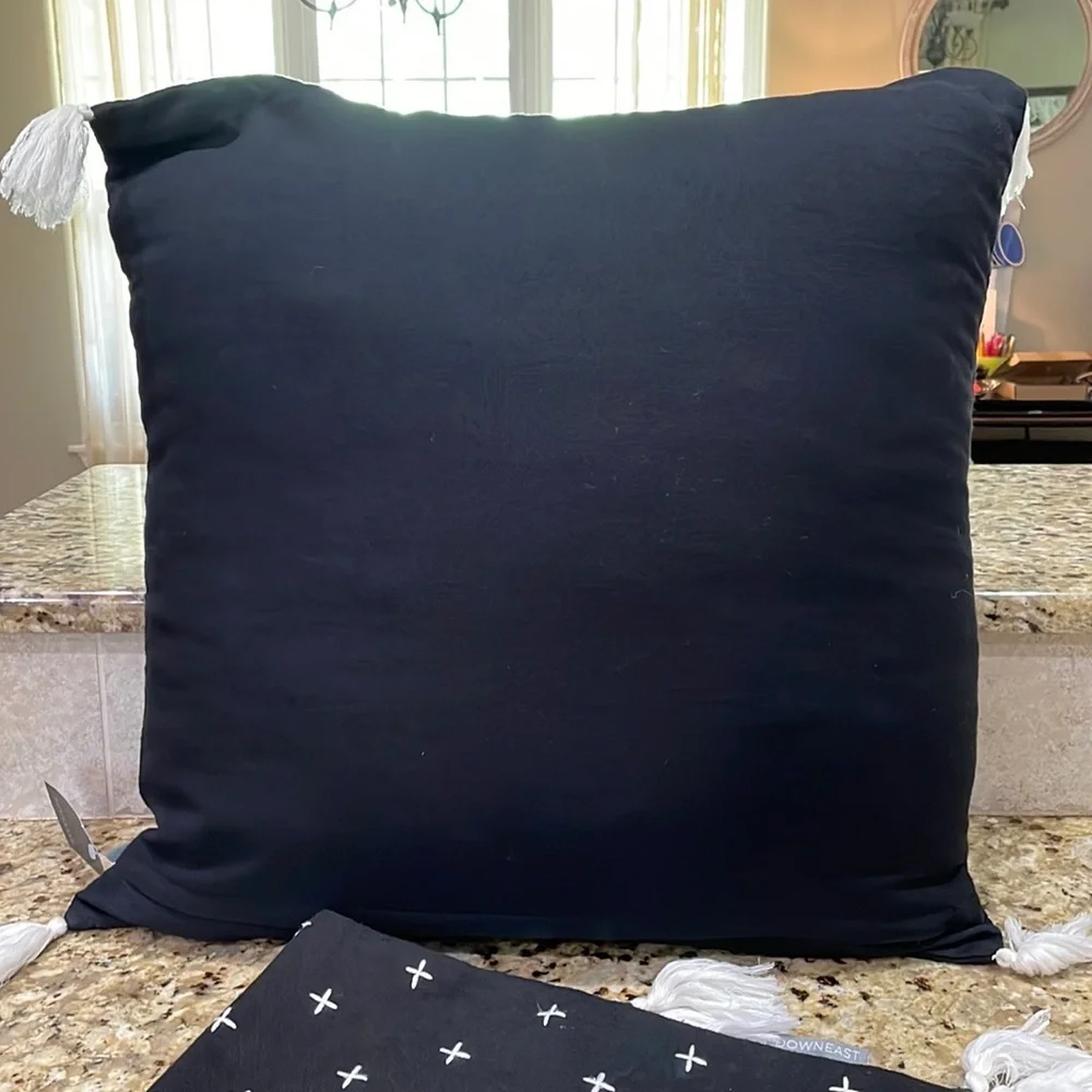TWO DOWNEAST BLACK WITH WHITE EMBROIDERY PILLOW COVERS